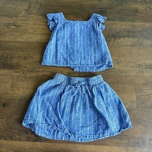 Girls 5t Blue Striped Top and Skirt Set